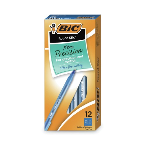 Pens | BIC GSF11 BLU Round Stic Xtra Precision Fine 0.8 mm. Stick Ballpoint Pen - Blue Ink/Translucent Blue Barrel (1-Dozen) image number 0