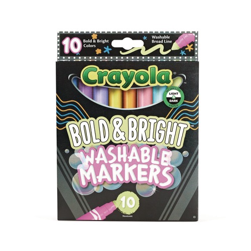 Washable Markers | Crayola 587735 Broad Bullet Tip Bold and Bright Washable Markers - Assorted Colors (10/Box) image number 0