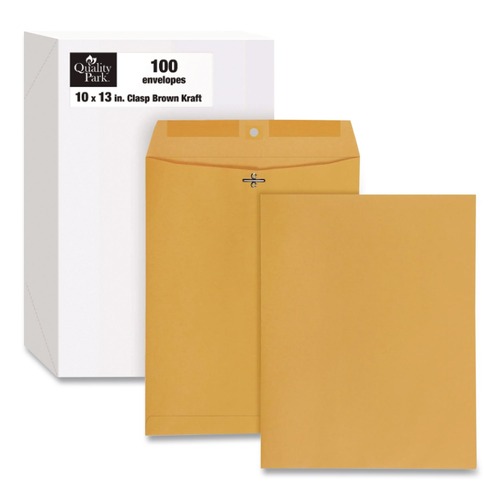 Envelopes & Mailers | Quality Park QUA38197 Clasp #97 Square Flap Clasp/Gummed Closure 10 in. x 13 in. Envelope - Brown Kraft (100/Box) image number 0