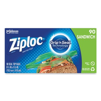 Ziploc 383211 6.5 in. x 5.88 in. Resealable Sandwich Bags - Clear (1080/Carton)