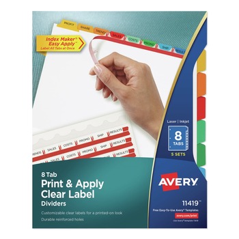 Avery 11419 8-Tab Color Tabs 11 in. x 8.5 in. Traditional Color Tabs Print and Apply Index Maker Clear Label Dividers (5/Pack)
