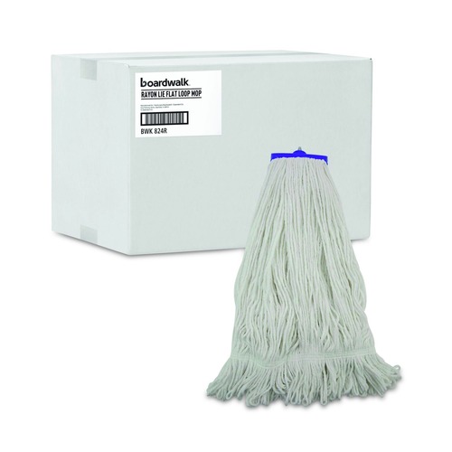 Mops | Boardwalk BWK824R 24 oz. Lie-Flat Rayon Fiber Mop Head - White (12/Carton) image number 0