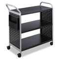 Office Filing Cabinets & Shelves | Safco 5339BL 31 in. x 18 in. x 38 in. 3 Shelves 1 Bin 300 lbs. Capacity Scoot 3-Shelf Metal Utility Cart - Black/Silver image number 0