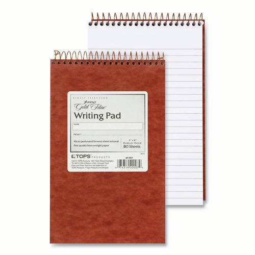 Notebooks & Pads | Ampad 20-007 5 x 8 Sheets (80) Gold Fibre Retro Wirebound Medium/College Rule Writing Pads - Red Cover/White Sheets image number 0