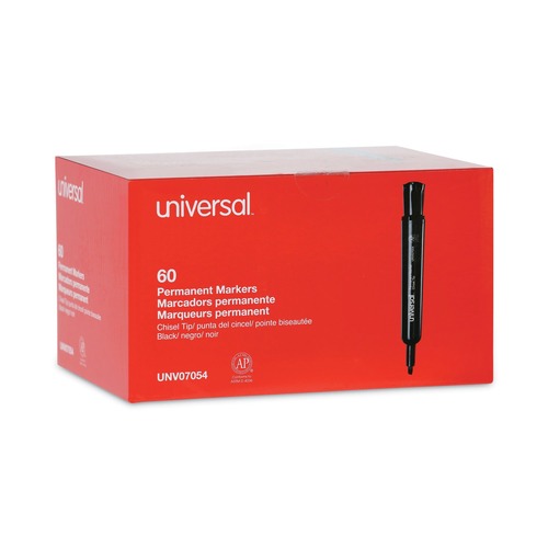 Permanent Markers | Universal UNV07054 Broad Chisel Tip Permanent Marker - Black (60/Pack) image number 0