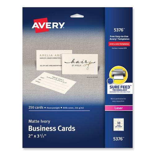 Just Launched | Avery 05376 Printable 2 in. x 3-1/2 in. Microperforated Business Cards - Matte Ivory (250 Cards, 10/Sheet, 25 Sheets/Pack) image number 0