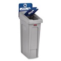 Trash & Waste Bins | Rubbermaid Commercial 2185055 Slim Jim Recycling Station Kit 1-Stream Mixed Recycling 23 gal Plastic Gray/Blue image number 2