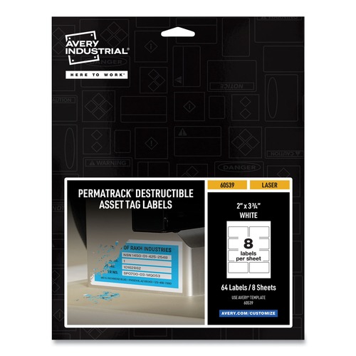 Labels | Avery 60539 PermaTrack 2 in. x 3.75 in. Laser Printers Destructible Asset Tag Labels - White (64/Pack) image number 0