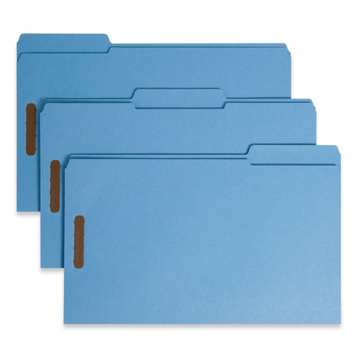 File Folders | Smead 17040 0.75 in. Expansion 2 Fasteners Legal Size Top Tab Colored Fastener Folders - Blue Exterior (50/Box) image number 0