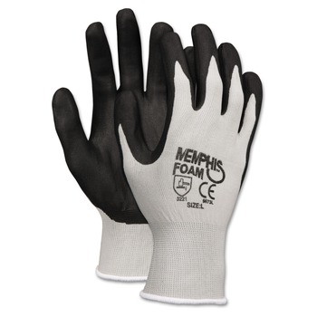 DISPOSABLE GLOVES | MCR Safety 9673L Economy Foam Nitrile Gloves - Large, Gray/Black (12 Pairs)