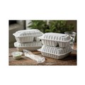 Food Trays, Containers, and Lids | Pactiv Corp. YCNW02052 2-Compartment 9 x 6 x 3.1 EarthChoice Vented Microwavable MFPP Plastic Hinged Lid Container - White (170/Carton) image number 6