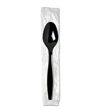 Dixie TH53C7 Individually Wrapped Heavyweight Polystyrene Teaspoons - Black (1000/Carton)
