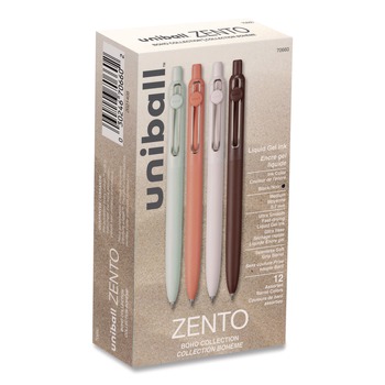 uni-ball 70660 Medium 0.7 mm Zento Retractable Gel Pen - Black Ink, Assorted Barrel Colors (1-Dozen)