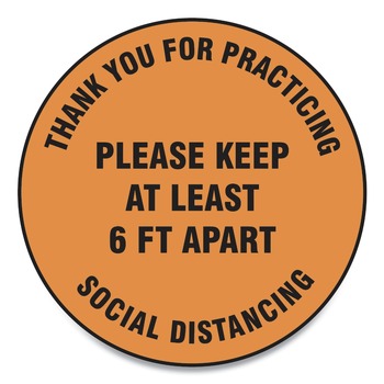 GN1 MFS428ESP 12 in. Circle "Thank You For Practicing Social Distancing Please Keep At Least 6 ft. Apart" Slip-Gard Floor Signs - Orange (25/Pack)
