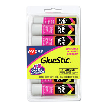 TAPES AND ADHESIVES | Avery 98089 0.26 oz Applies White and Dries Clear Permanent Glue Stic Value Pack (18/Pack)