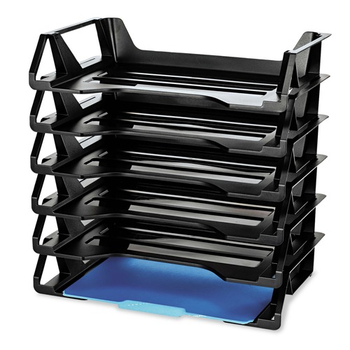File Sorters | Officemate 26212 Recycled Side Load Desk Tray, 6 Sections, Letter Size Files, 15.13-in X 8.88-in X 15-in, Black, 6/pack image number 0