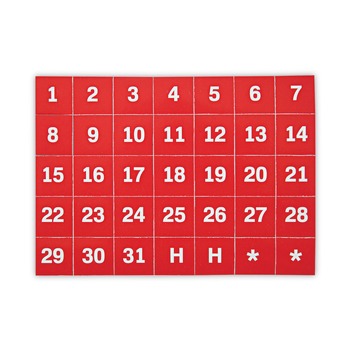 MasterVision FM1209 1 in. x 1 in. Calendar Dates Interchangeable Magnetic Board Accessories - Red/White (35/Pack)