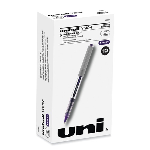 Pens | uni-ball 60382 VISION 0.7 mm Stick Roller Ball Pen - Violet Ink/Silver/Violet/Clear Barrel/Fine (1-Dozen) image number 0