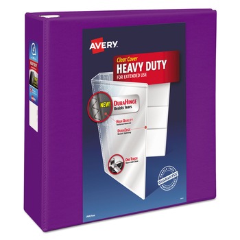 BINDERS | Avery 79813 3 Locking One Touch EZD Rings 4 in. Capacity 11 in. x 8.5 in. Heavy-Duty View Binder with DuraHinge - Purple