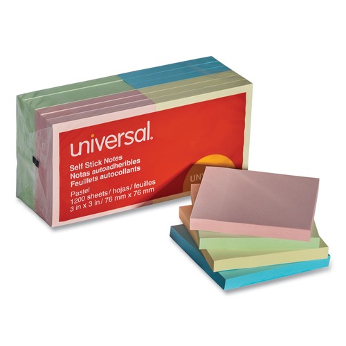 Sticky Notes & Post it | Universal UNV35669 3 in. x 3 in. Self-Stick Note Pads - Assorted Pastel Colors (12/Pack) image number 0