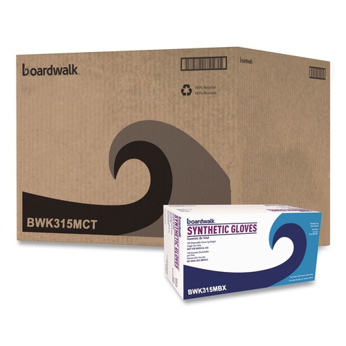 Disposable Gloves | Boardwalk BWK315MCT 4 mil Powder-Free Synthetic Vinyl Gloves - Medium, Cream (1000/Carton) image number 0