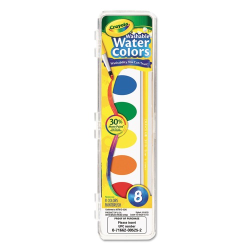 Watercolors | Crayola 530525 Washable Watercolor Paint Palette Tray - 8 Assorted Colors image number 0
