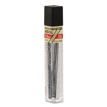 Pentel C505-2B 0.5 mm Super Hi-Polymer 2B Lead Refills - Black (12/Pack)