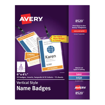 Avery 08520 4.25 in. x 6 in. Top Load Lanyard-Style Badge Holder with Laser/Inkjet Inserts - White (25/Pack)