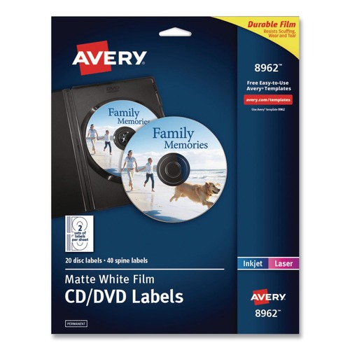 Labels | Avery 08962 DVD Film Labels - Matte White (20/Pack) image number 0