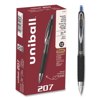 uni-ball 61256 Signo 207 0.5 mm Retractable Gel Pen - Blue Ink/Smoke/Black/Blue Barrel/Fine (1-Dozen)