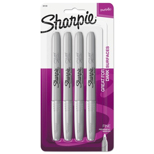 Permanent Markers | Sharpie 39109PP Metallic Fine Point Permanent Markers - Metallic Silver (4/Pack) image number 0