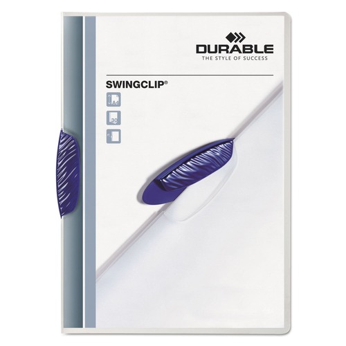 Report Covers & Pocket Folders | Durable 226307 Swingclip 30 Sheet Capacity Letter Size Report Cover - Clear/Dark Blue Clip (25/Box) image number 0