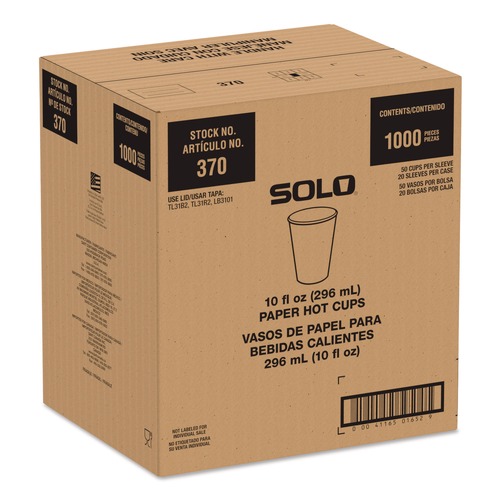 Cups and Lids | SOLO 370RC-PLANET Recycled Content PCF Paper Hot Cups ProPlanet Seal 10 oz White/Blue (1000/Carton) image number 0