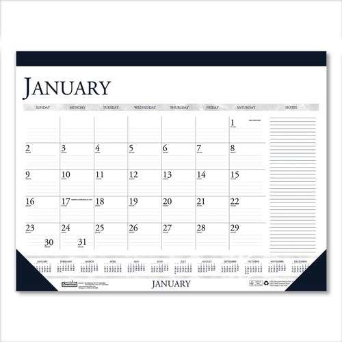 Bulletin Boards | House of Doolittle 1646 18.5 in. x 13 in. 12-Month (Jan-Dec) 2026 Recycled Two-Color Monthly Desk Pad Calendar with Notes Section - White/Blue image number 0