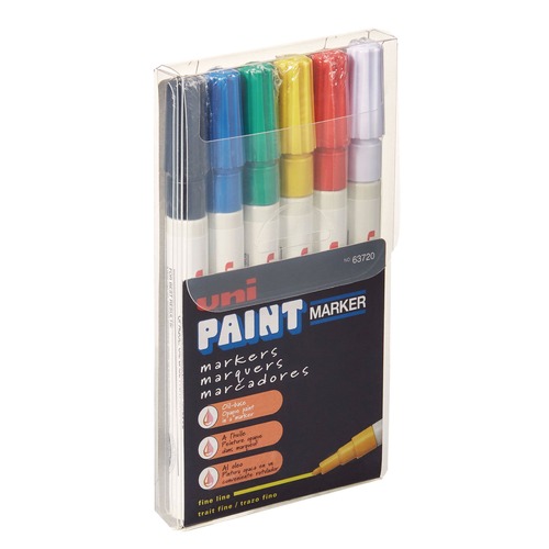 Permanent Markers | uni-ball 63720 Fine Bullet Tip Permanent Marker - Assorted Colors (6/Set) image number 0
