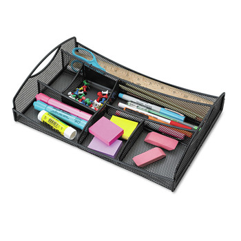 Safco 3262BL 13 in. x 8.75 in. x 2.75 in. 7 Compartments Onyx Steel Mesh Drawer Organizer - Black