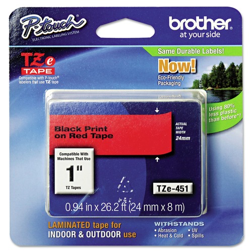 Labels | Brother P-Touch TZE451 0.94 in. x 26.2 ft. TZe Standard Adhesive Laminated Labeling Tape - Black on Red image number 0