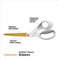 Back to School Sale | Fiskars 1069766 8 in. Long 4 in. Cut Length Offset SoftGrip Titanium Scissors - White Handle image number 2
