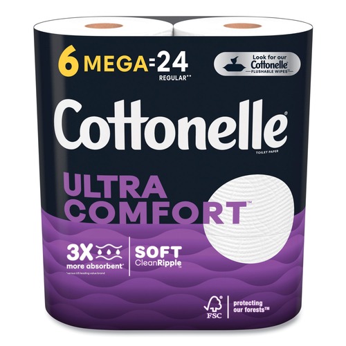 Toilet Paper | Cottonelle 55707 Ultra ComfortCare Toilet Paper, Soft Tissue, Mega Rolls, Septic Safe, 2-Ply, White, 284/Roll, 6 Rolls/Pack, 36 Rolls/Carton image number 0