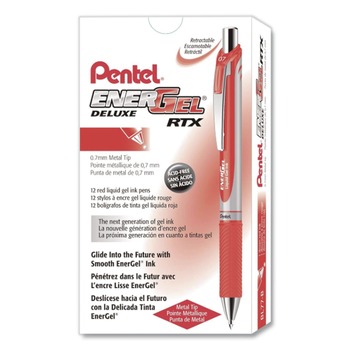 Pentel BL77-B 0.7 mm EnerGel RTX Gel Pen - Medium/Red Ink/Red/Gray Barrel