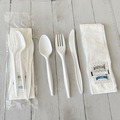 Cutlery | Boardwalk BWK6COMBOKITPP 5.86 in. 6-Piece Mediumweight Plastic Cutlery Fork/Knife/Napkin/Pepper/Salt/Spoon Kit - White (250/Carton) image number 3