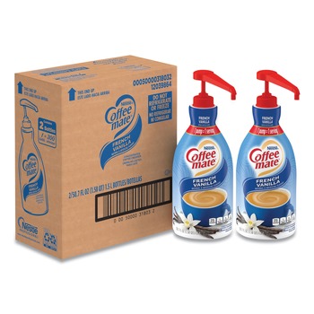 Coffee-Mate 12039864 1.5 Liter Liquid Coffee Creamer Pump Bottle - French Vanilla (2/Carton)