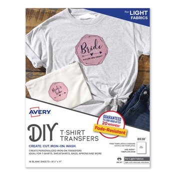 Avery 08938 8.5 in. x 11 in. Fabric Transfers - White (18/Pack)