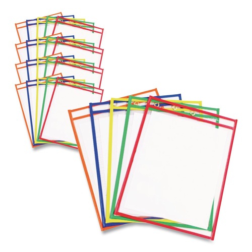 Sheet Protectors | C-Line 40620 Super Heavy-Duty Top Load 9 in. x 12 in. Insert Reusable Dry Erase Pockets - Clear Front, Assorted Border Colors (25/Box) image number 0