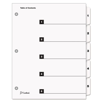 Cardinal 60513 11 x 8.5 OneStep Printable Table of Contents and 1 to 5 Dividers - White (5/Set)