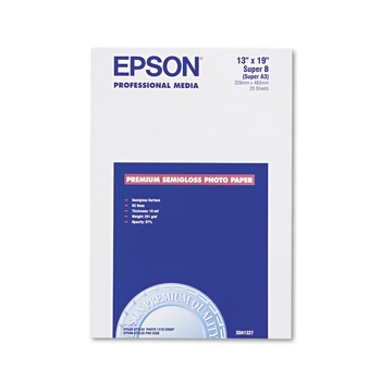 Epson S041327 10.4 mil. 13 in. x 19 in. Premium Photo Paper - Semi-Gloss White (20/Pack)