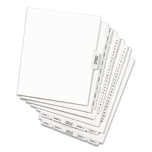 Dividers & Tabs | Avery 01401 Avery Style Legal 26-Tab Side Tab A Preprinted Exhibit 11 in. x 8.5 in. Index Dividers - White (25/Pack) image number 0