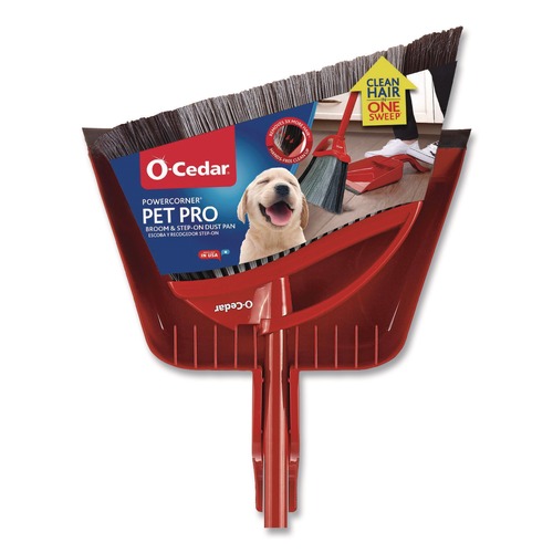 Brooms | O-Cedar 168020EA 48 in. Handle PowerCorner Pet Pro Broom and Step-On Dust Pan - Red/Black/Gray image number 0