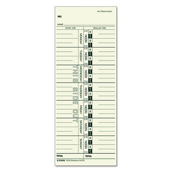 TOPS 12593 3.5 x 9 One Side Time Clock Cards Replacement for 10-800292/M-33 (100/Pack)