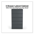 Office Filing Cabinets & Shelves | Alera 25499 36 in. x 18.63 in. x 67.63 in. 5 Lateral File Drawer - Legal/Letter/A4/A5 Size - Charcoal image number 8